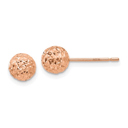 14k Rose Gold Diamond-cut Ball Post Earrings 6mm