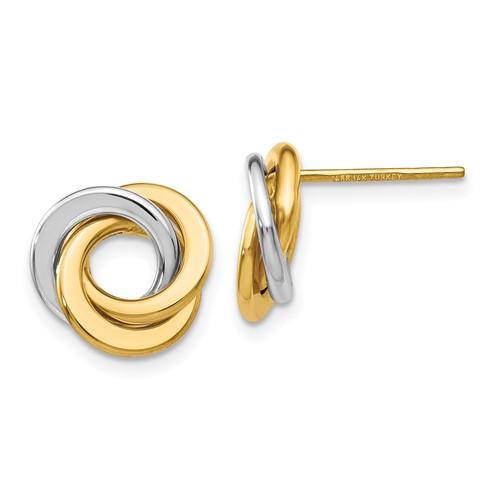 14k Two-tone Gold Intertwined Circles Button Earrings