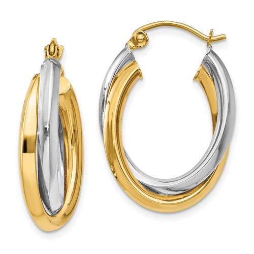 14kt Two-tone Gold 7/8in Double Oval Hoop Earrings 4mm TM398