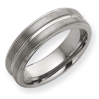 7mm Tungsten Ring Ridged Edges TU86 | Joy Jewelers