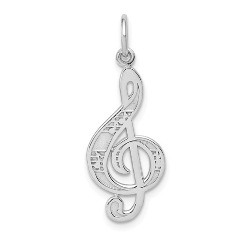 14k White Gold Fancy Treble Clef Pendant 7/8in