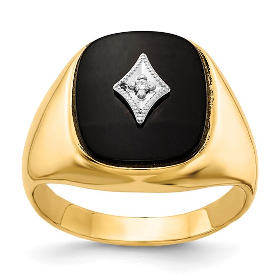 Men's Diamond & Onyx Ring 14K Yellow Gold