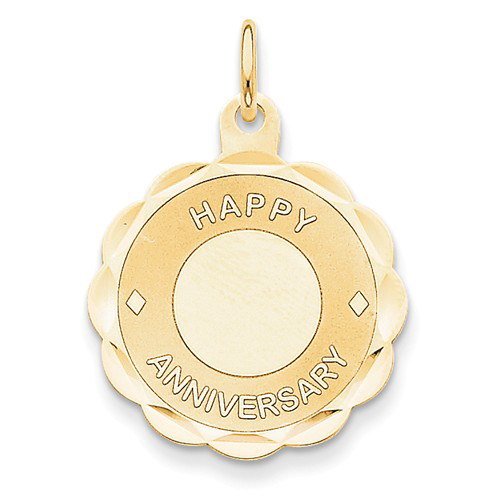 14kt Yellow Gold 7/8in Faceted Happy Anniversary Charm