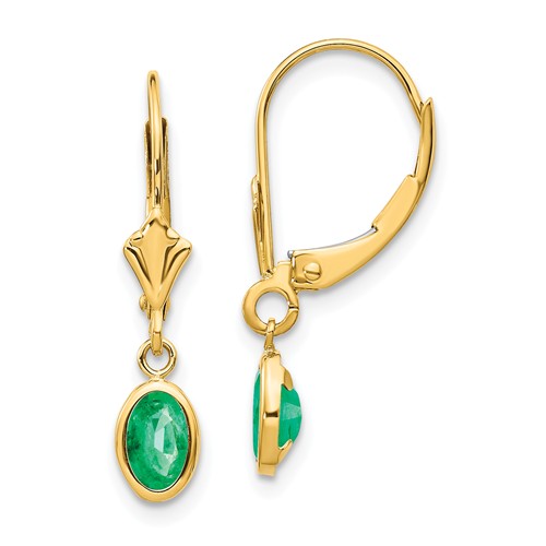 14k Yellow Gold 1 ct tw Oval Emerald Leverback Earrings