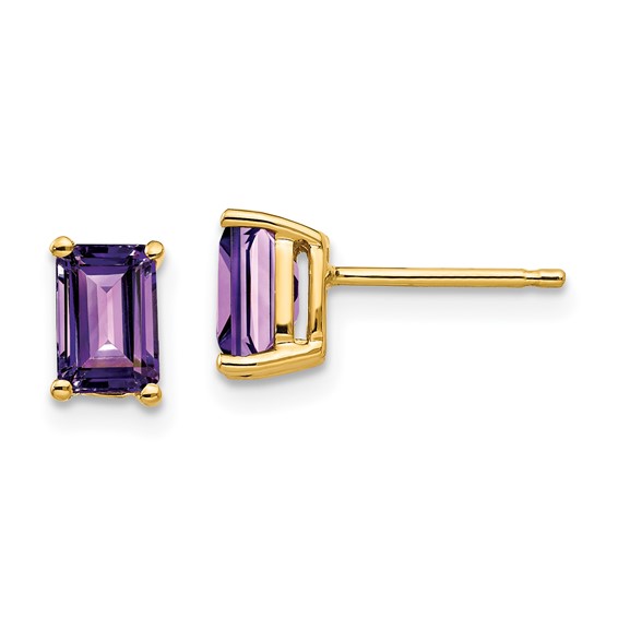 14k Yellow Gold 1.1 ct tw Emerald Cut Amethyst Earrings - AA Quality