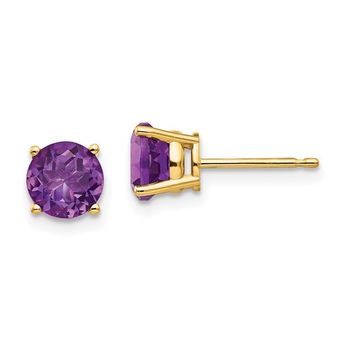 14k Yellow Gold 1.5 ct tw Round Amethyst Stud Earrings