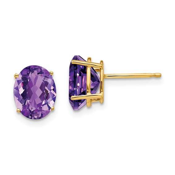 14k Yellow Gold 3.2 ct tw Oval Amethyst Stud Earrings XE89AM