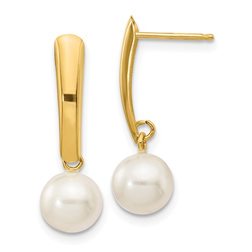 14k Yellow Gold 6mm Round Freshwater Cultured Pearl Dangle Earrings