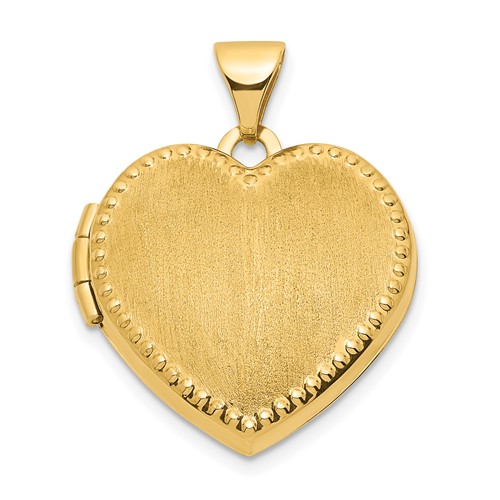 14k Yellow Gold Small Brushed Heart Locket with Beaded Edge