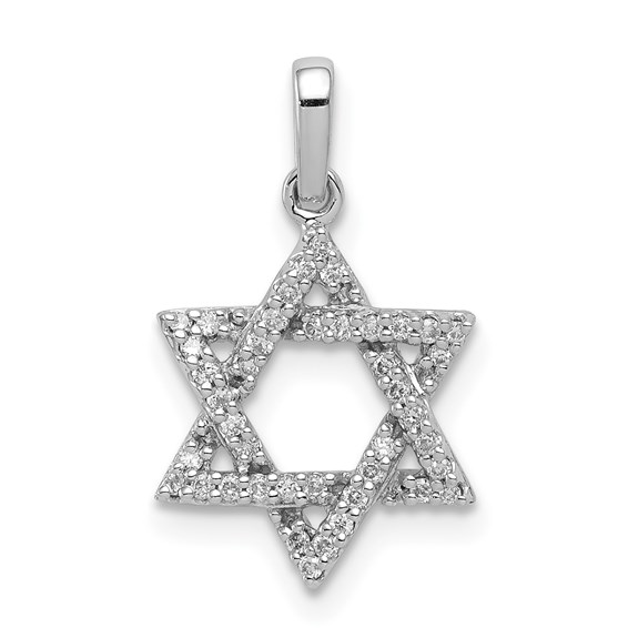 14K Gold Star with Tiny Diamond Pendant 14K White Gold