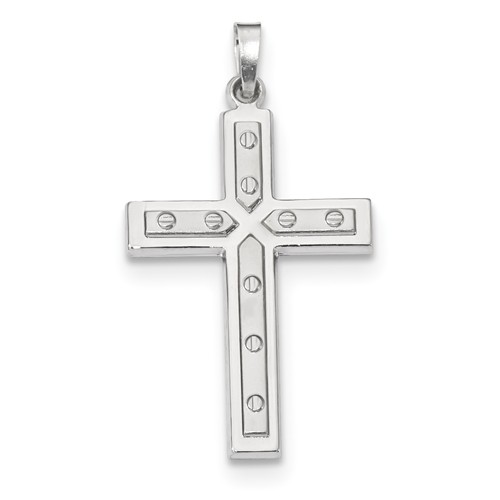 14k White Gold Cross Pendant with Screw Accents 1in