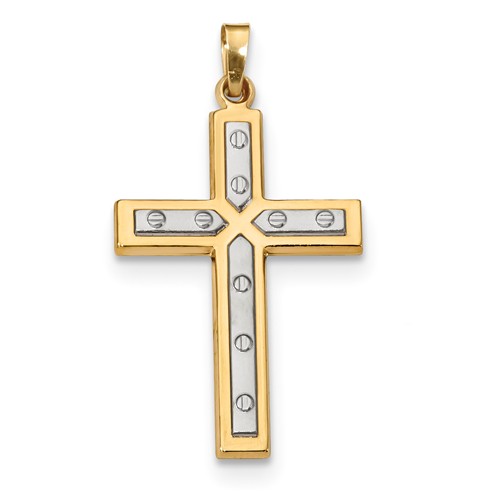 14kt Two-tone Gold 1in Cross with Screw Accents