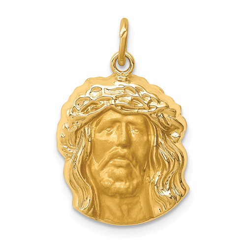 14k Yellow Gold Hollow Polished and Satin Medium Jesus Medal 5/8in