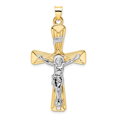 14k Two-tone Gold INRI Crucifix Pendant 1.75in