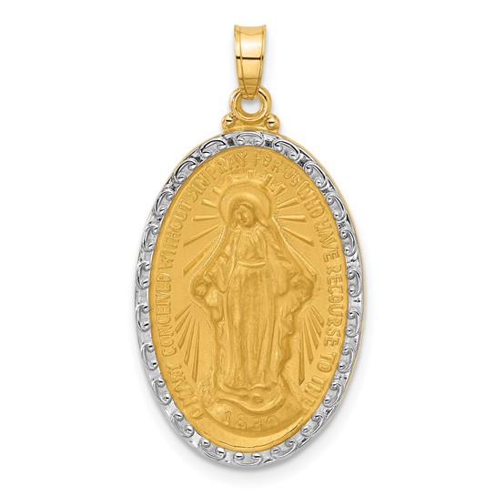 14k Yellow Gold and Rhodium Miraculous Medal 1in