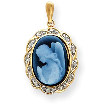 14kt Yellow Gold Diamond Guardian Angel Cameo Pendant