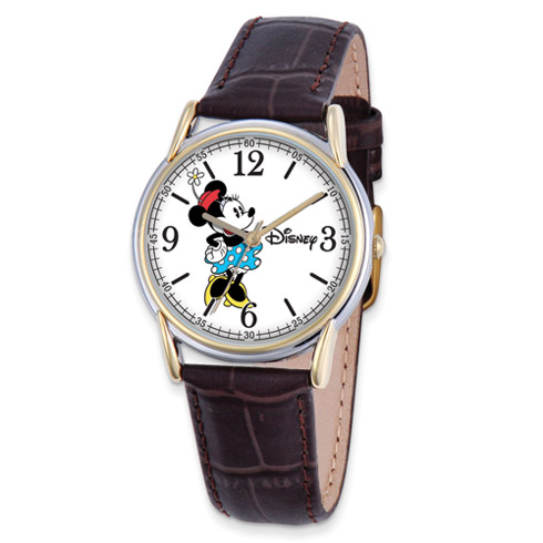 Brown Leather Strap Minnie Mouse Watch