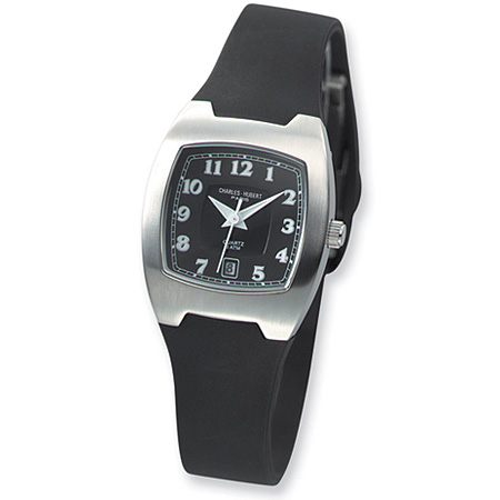 Ladies Charles Hubert Rubber Band Black Dial Watch No. 6693-B XWA990
