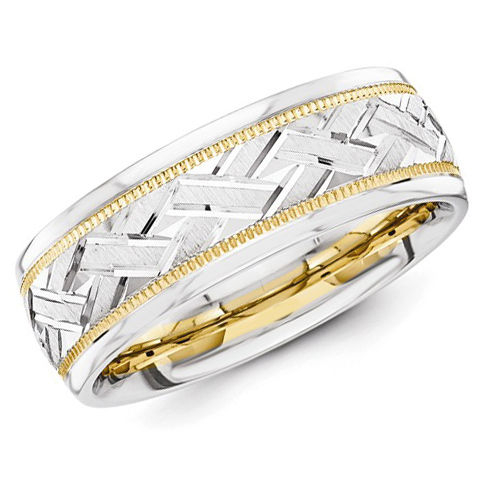 14k Two-Tone Gold 7mm Design-Etched Wedding Band