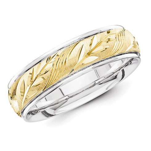 14kt Two-Tone Gold 6mm Design-Etched Wedding Band