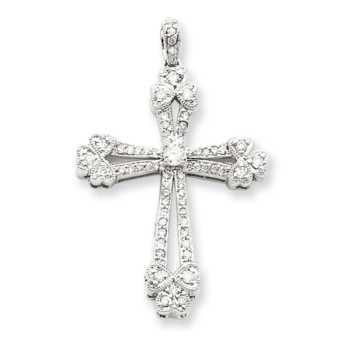 14k White Gold .40 ct tw Diamond Fancy Cross Pendant with Hearts