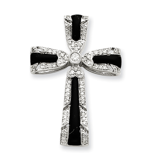 14kt White Gold 1 1/4in Diamond & Onyx Cross Pendant