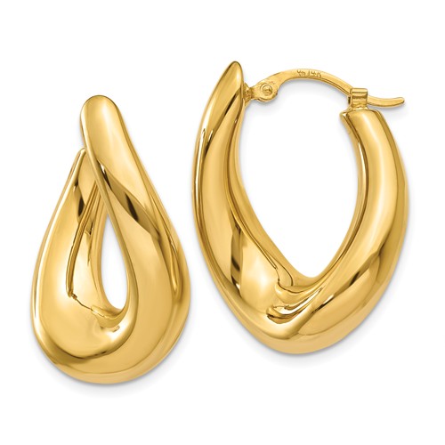 14k Yellow Gold Twisted Thick Oval Hoop Earrings