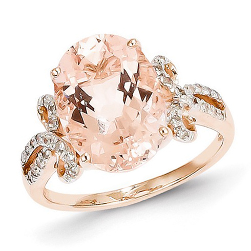 14k Rose Gold 5 1/2 ct Oval Morganite Ring with 1/6 ct Diamond Accents ...
