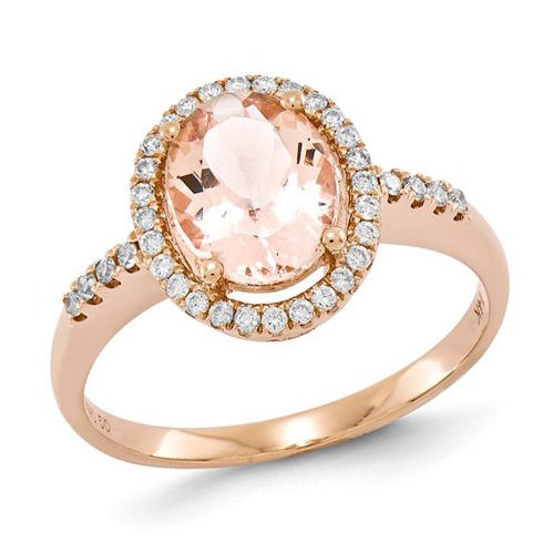 14k Rose Gold 1 1/2 ct Oval Morganite Ring with 1/5 ct Diamond Accents ...
