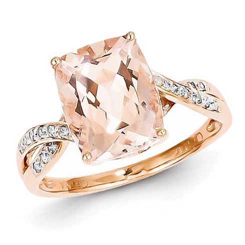 14kt Rose Gold 3 ct Morganite Ring with 1/15 ct Diamond Accents