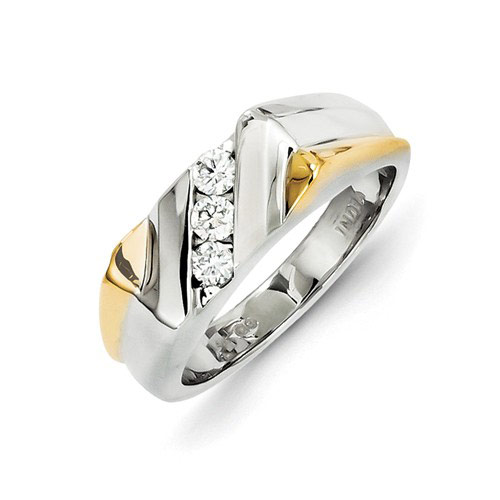 14k Two-tone Gold 1/5 ct Diamond Men's 3-Stone Ring