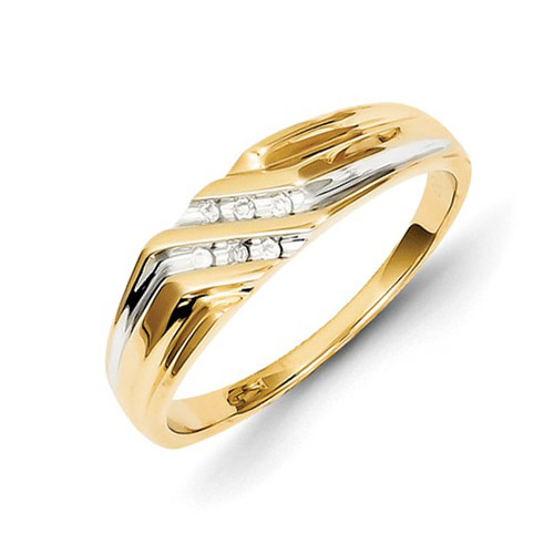 14k Yellow Gold Rhodium 1/20 ct Diamond Men's Ring