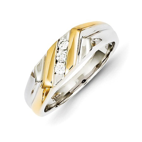 14k Two-tone Gold 1/6 ct Diamond Men's 3-Stone Ring