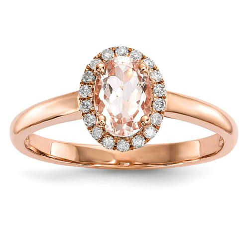 14kt Rose Gold 3/4 ct Morganite Oval Halo Ring with Diamonds Y13793MGAA