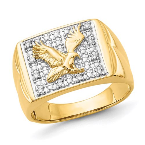 14k Yellow Gold Men's 1/10 ct Diamond Eagle Ring