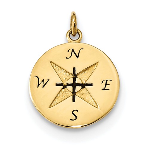 14k Yellow Gold Compass Pendant with Antique Finish 1/2in