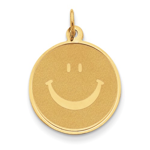 14k Yellow Gold Smiley Face Pendant 3/4in