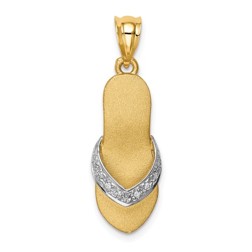 14k Yellow Gold .04 ct tw Diamond Flip Flop Pendant with Rhodium