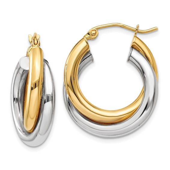 14kt Two-tone Gold 7/8in Hinged Double Hoop Earrings 7mm Z795
