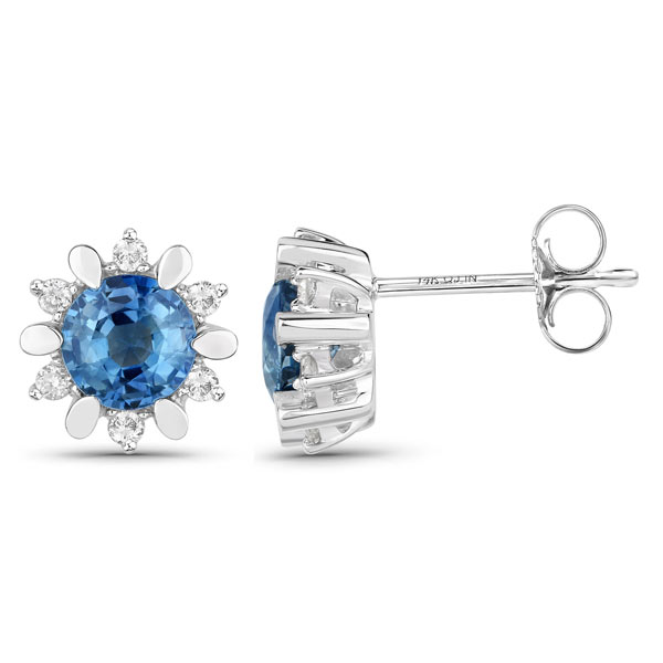 14k White Gold 1.85 ct tw Blue Sapphire and Diamond Star Earrings