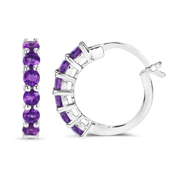 Sterling Silver 1.2 ct tw Amethyst Hoop Earrings