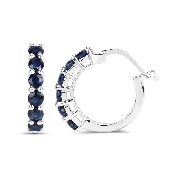 Sterling Silver 1.3 ct tw Blue Sapphire Hoop Earrings