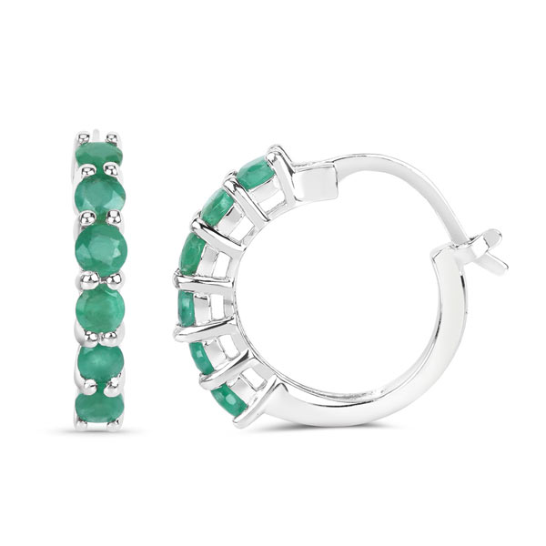 Sterling Silver 1.2 ct tw Emerald Hoop Earrings