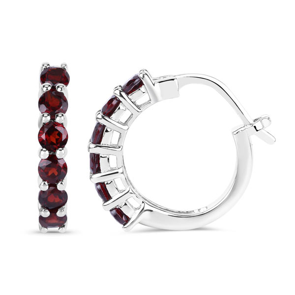 Sterling Silver 1.4 ct tw Garnet Hoop Earrings