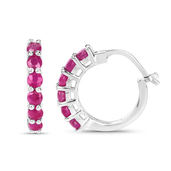 Sterling Silver 1.5 ct tw Ruby Hoop Earrings