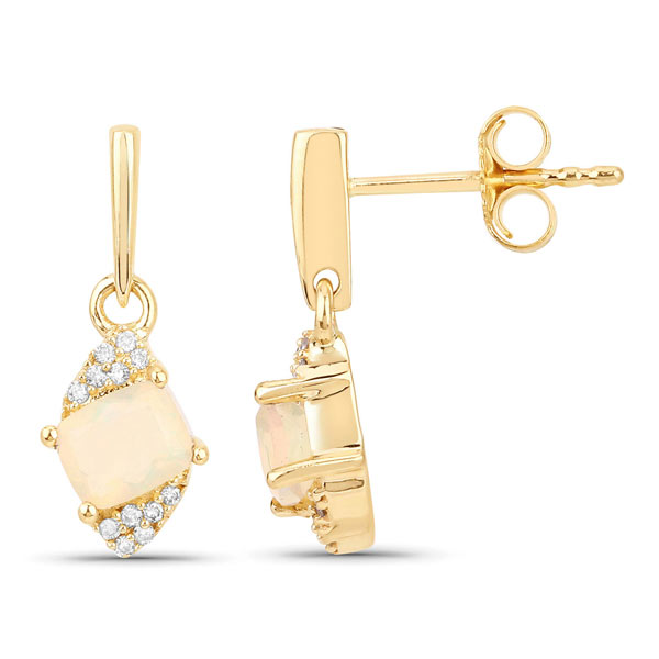 14k Yellow Gold .57 Carat Ethiopian Opal and Diamond Eangle Earrings