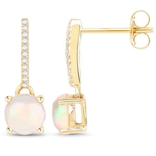 14K Yellow Gold 1.06 ct tw Ethiopian Opal and White Diamond Line Earrings