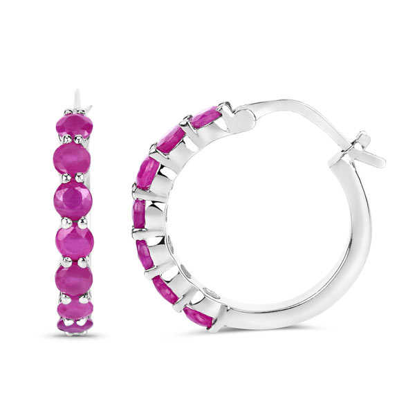 Sterling Silver 2.8 ct tw Ruby Hoop Earrings