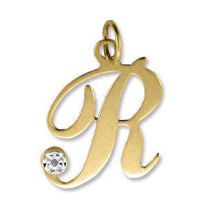 14kt Gold R Initial Pendant with Diamond