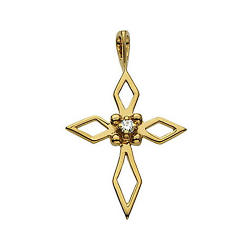 14k Yellow Gold .02 ct Diamond Small Pointed Cut-out Cross